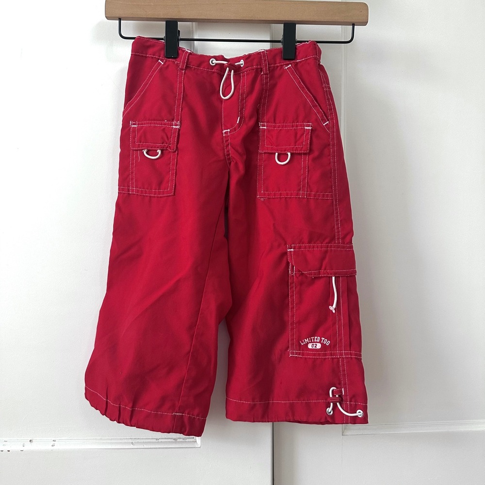 Vintage Limited Too Red Cargo Capri Pants Girls 6 Contrast Stitch Y2K 2000s